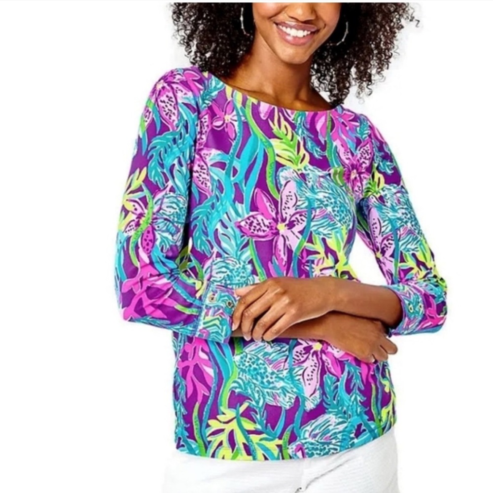 NWT Lilly Pulitzer Everlynn UPF 50+ Top Pigment Purple Party All The Tide